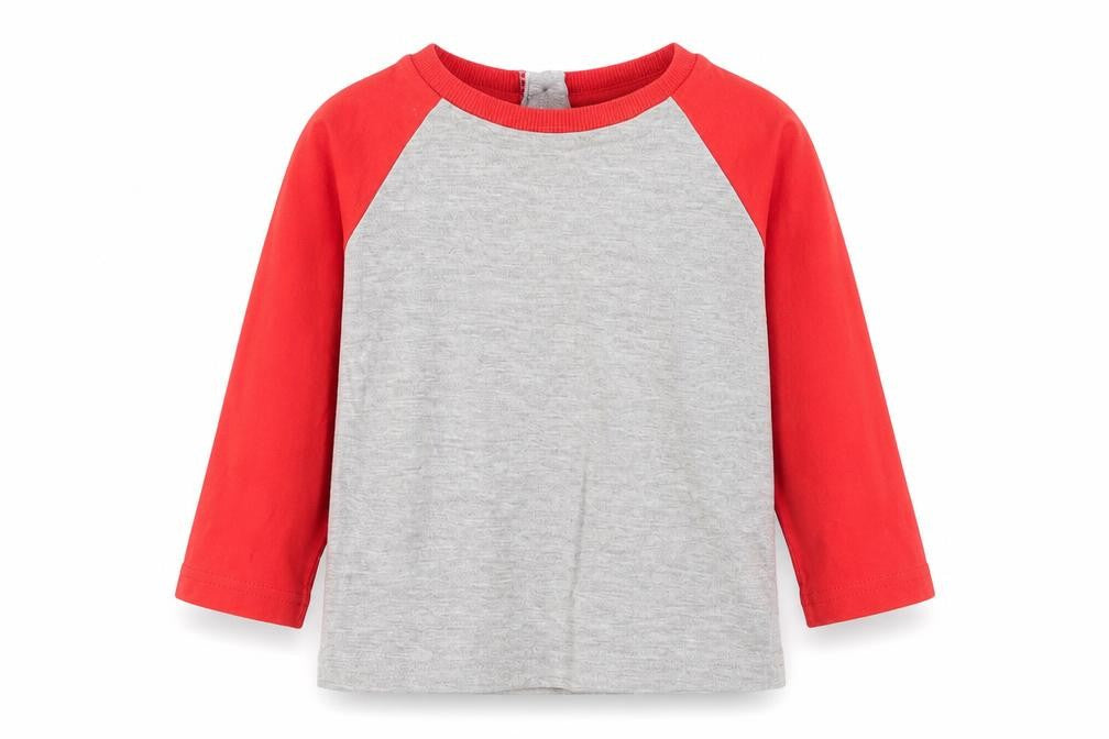Front view of M&Co boys’ grey cotton basic t-shirt, size 12, months round neck button