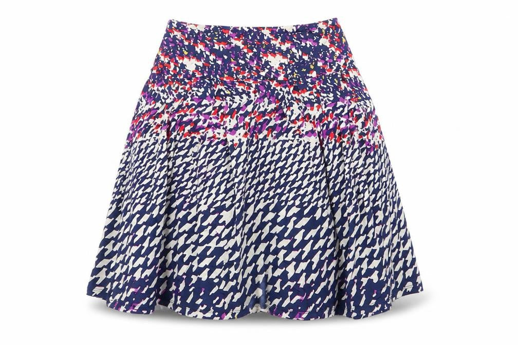 Front view of Leota women’s blue elastane a-line skirt, size XS