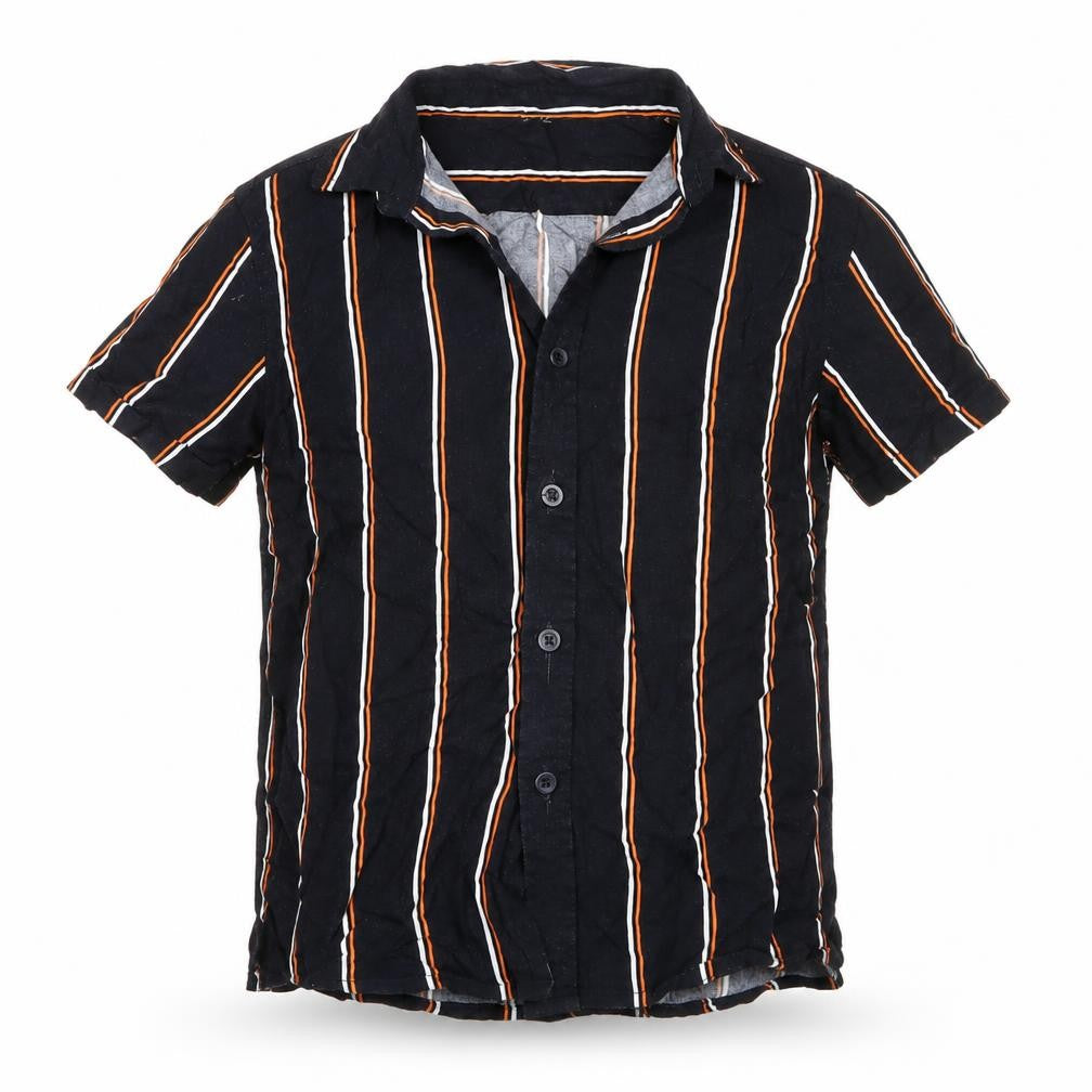 George Boys Blue Striped Viscose Basic Button-Up Size 7 Years Collared Button