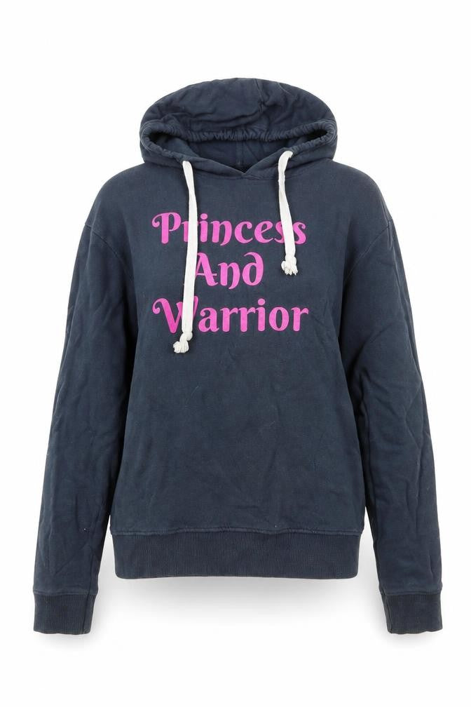 Front view of Teemill women’s blue cotton pullover hoodie, size UK 10