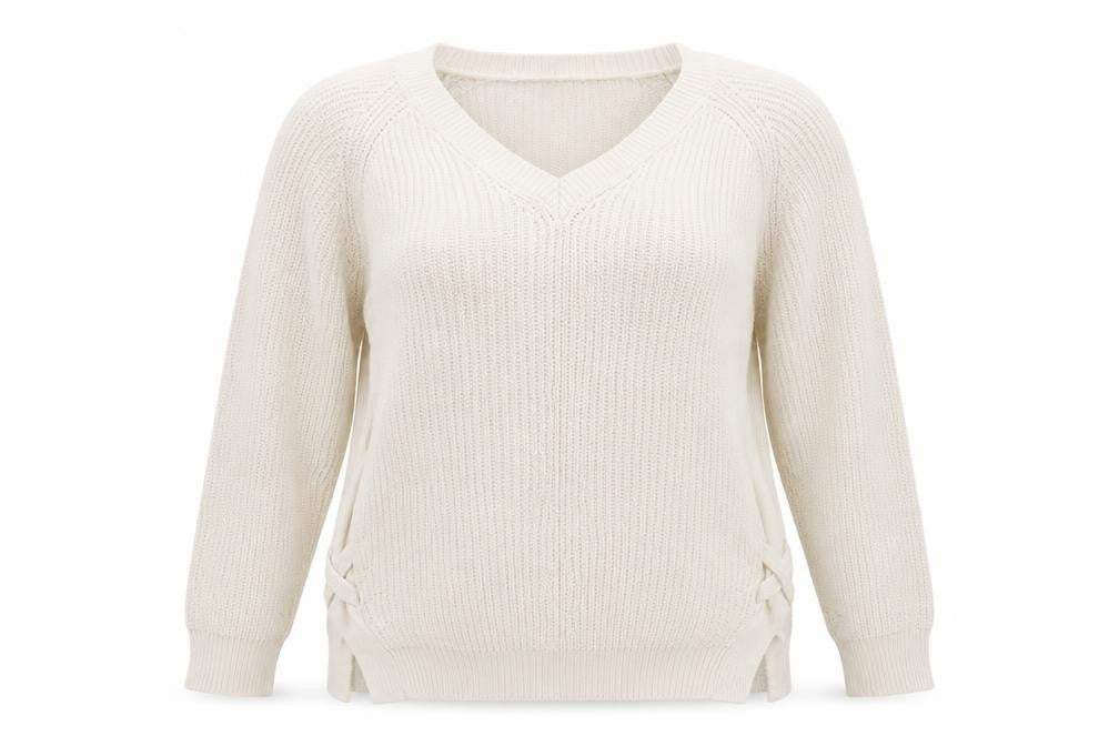 Front view of Tu women’s ivory v-neck cotton jumper, size UK 12