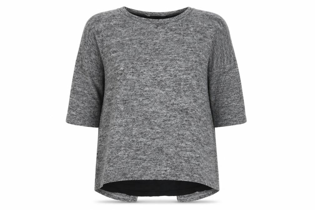 Front view of With Love women’s grey round neck polyester jumper, size UK 14