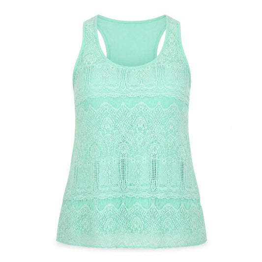 Front view of Papaya women’s green geometric viscose basic tank, size UK 10, round neck