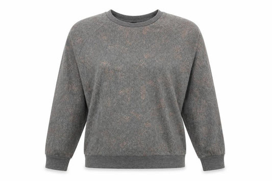 Front view of F&F women’s grey round neck floral polyester jumper, size M