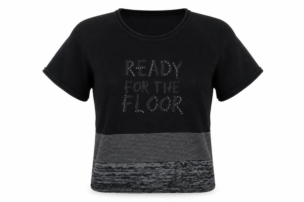 Front view of Pool women’s black round neck acrylic jumper, size M