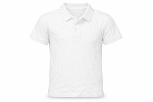Front view of George boys’ white cotton basic button-up, size 4-5, years collared