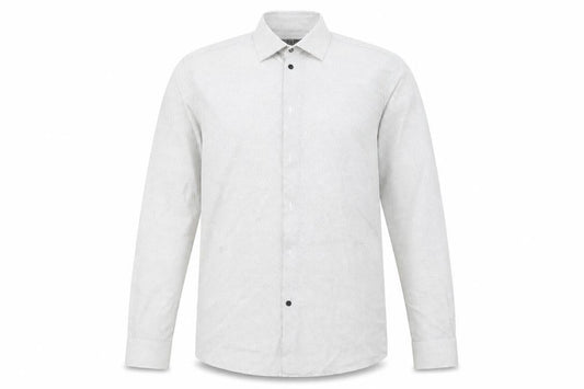 Front view of Cedarwood State men’s ivory cotton button-up, size 16, collared