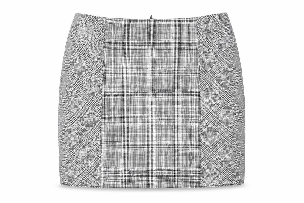 Front view of H&M women’s grey polyester mini skirt, size UK 38