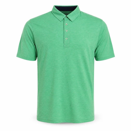 Front view of James & Nicholson men’s green polyester polo, size L, collared button