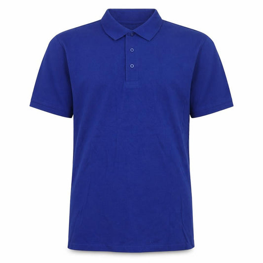 Front view of James & Nicholson men’s blue cotton polo, size L, collared button