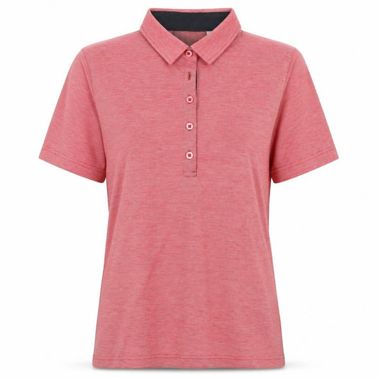 Front view of James & Nicholson women’s red polyester basic polo, size M, collared