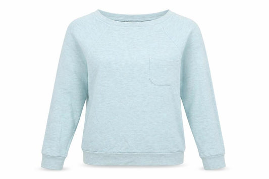 Front view of Topshop women’s blue cotton pullover sweatshirt, size UK 8, pullover