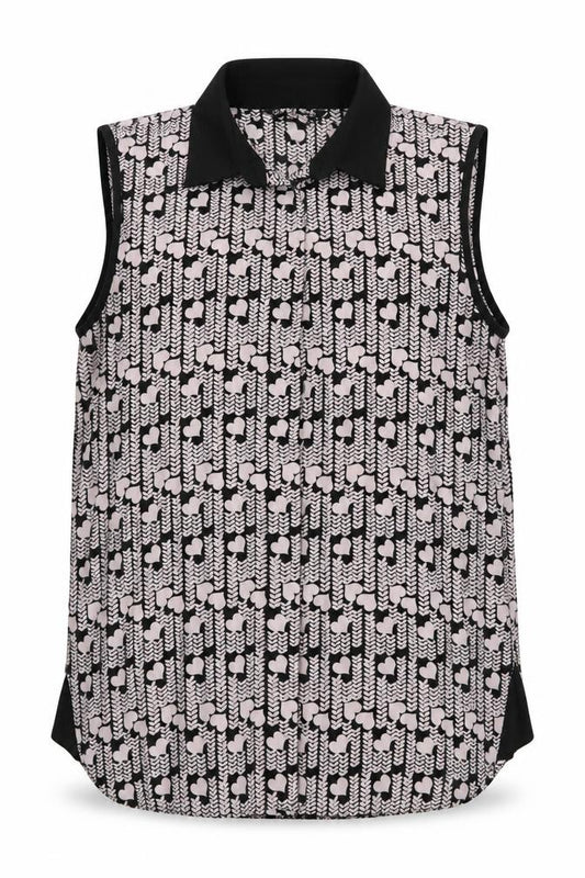 Front view of Dorothy Perkins women’s pink geometric polyester basic button-up, size UK 10, collared - heart print