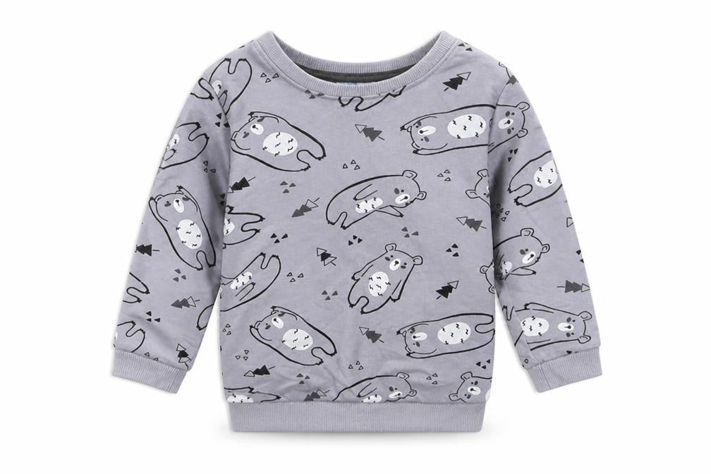 Front view of so cute girls’ grey geometric cotton basic casual, size 12-18, months crew neck pullover