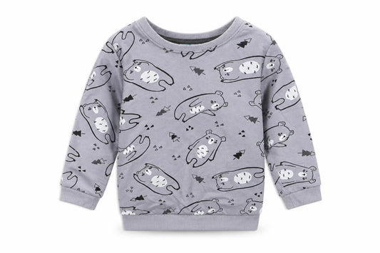 Front view of so cute girls’ grey geometric cotton basic casual, size 12-18, months crew neck pullover