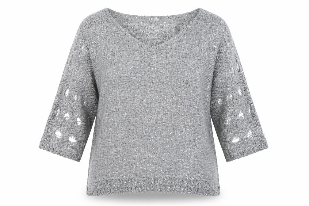 Front view of Stella Morgan women’s silver round neck polyester jumper, size UK 10