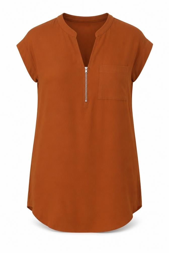 Front view of Papaya women’s brown polyester sheath, size UK 10, v-neck