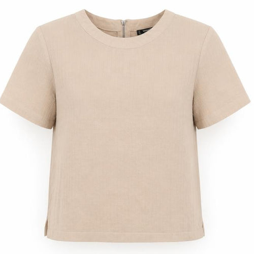 Mango Womens Beige  Polyester Basic Blouse Size S Crew Neck