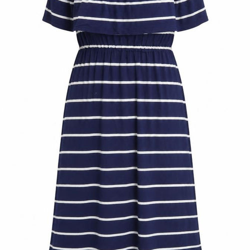 Marietta Womens Blue Striped  A-Line  Size S  Off the Shoulder