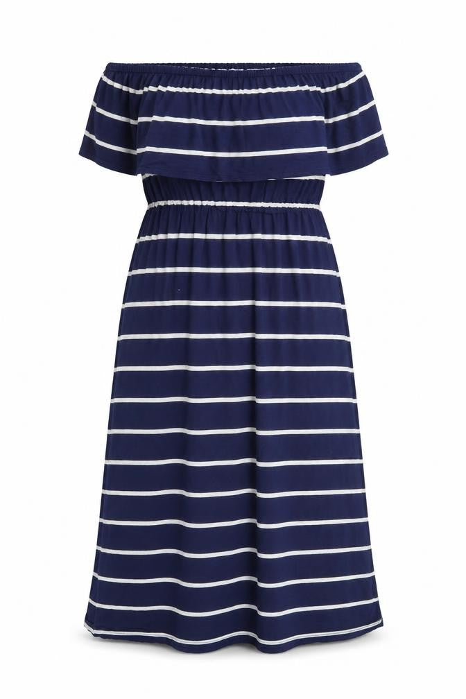 Marietta Womens Blue Striped  A-Line  Size S  Off the Shoulder