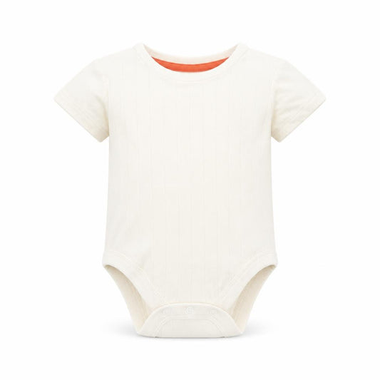 Front view of Marks & Spencer Baby Ivory Cotton Romper One-Piece, size 12-18, Months Snap