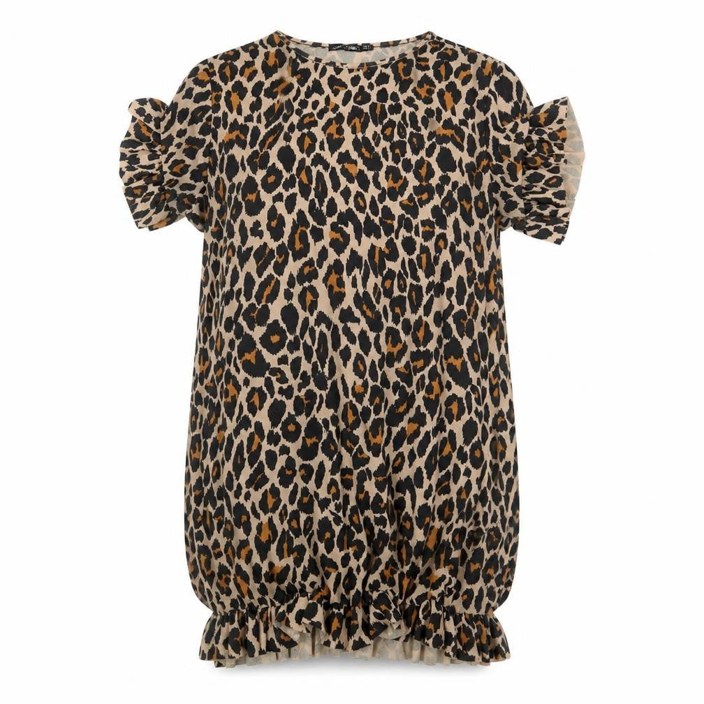 I Saw It First  Womens Brown Animal Print Polyester T-Shirt Dress  Size 6  Crew Neck