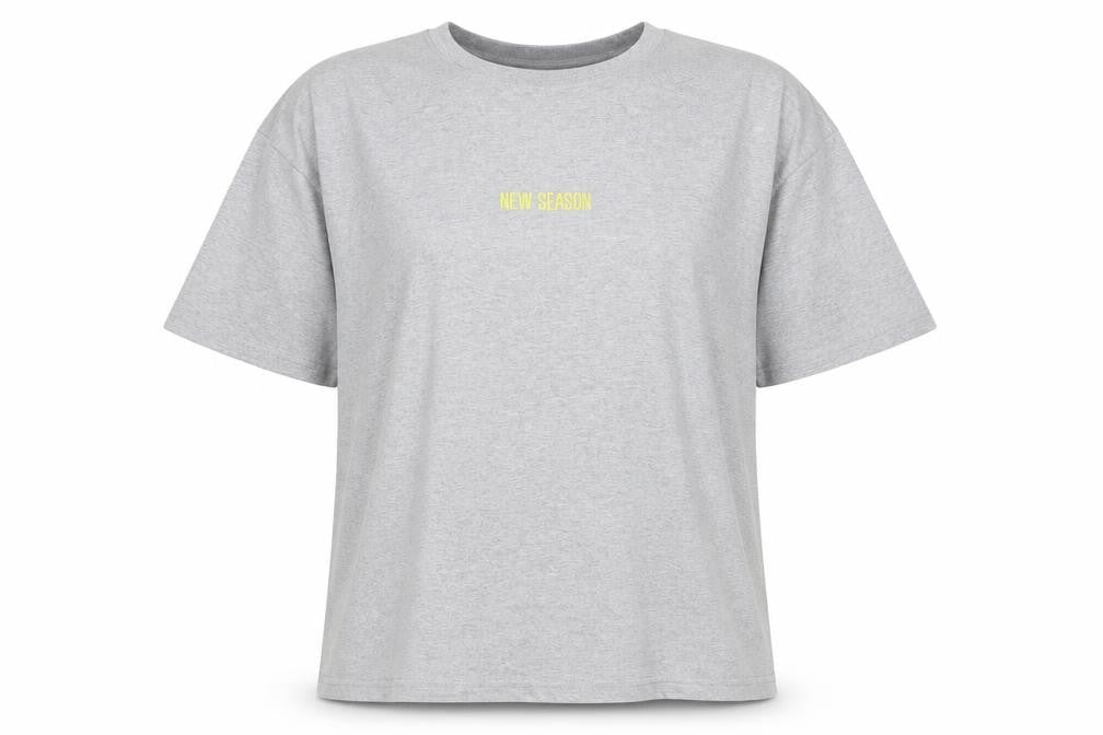 Front view of Missguided women’s grey polyester basic t-shirt, size UK 8, crew neck - new season