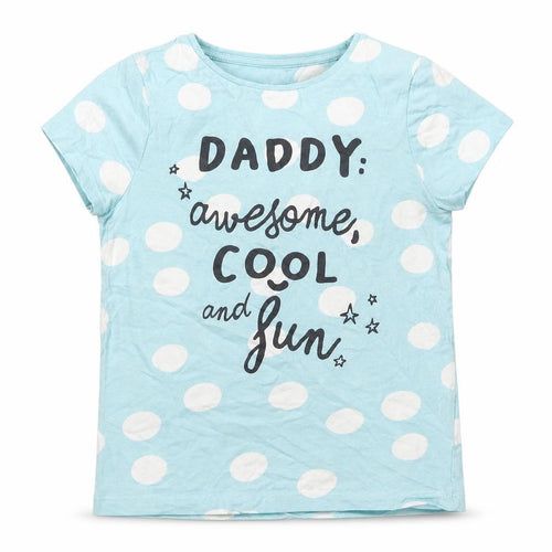 F&F Boys Blue Polka Dot Cotton  Pyjama Top Size 6-7 Years  Pullover - Daddy Awesome Cool and Fun