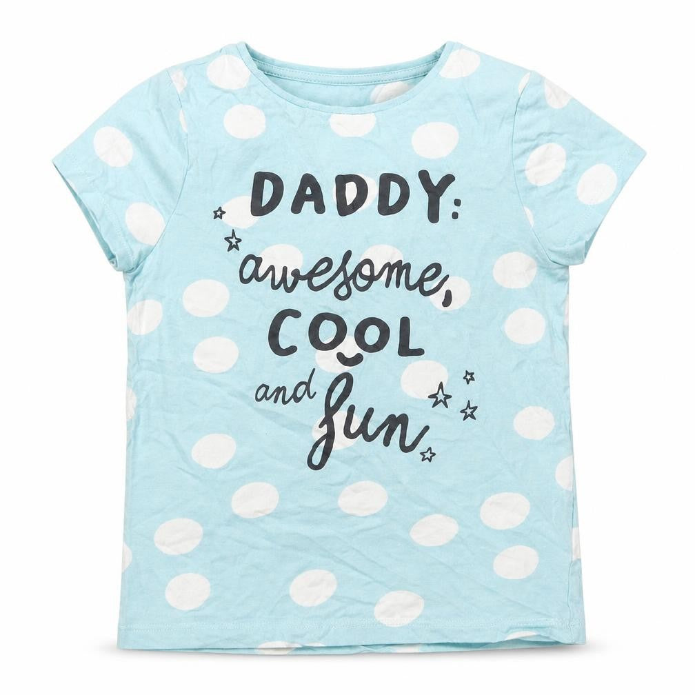 F&F Boys Blue Polka Dot Cotton  Pyjama Top Size 6-7 Years  Pullover - Daddy Awesome Cool and Fun