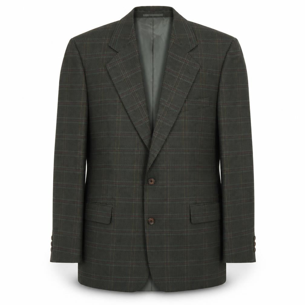 Front view of Berkertex men’s green plaid polyester jacket blazer, size 42