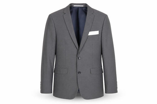 Front view of Burton men’s grey polyester jacket blazer, size 38, - skinny fit