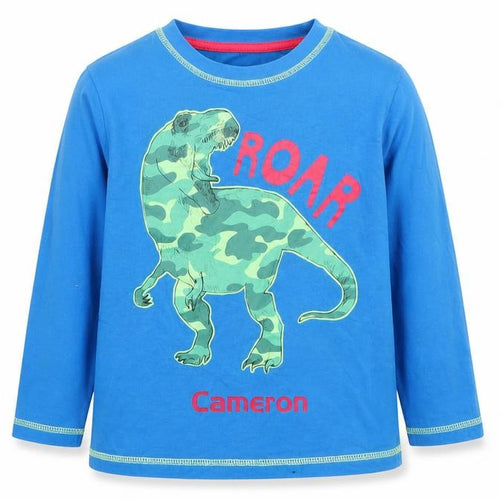 Preworn Boys Blue  Cotton Basic T-Shirt Size 6 Years Round Neck  - Dinosaur