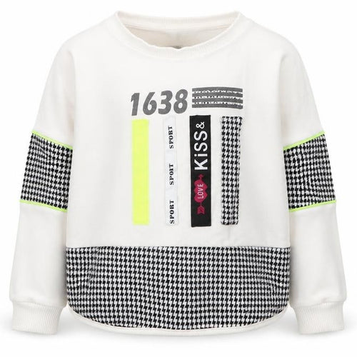 Flamingo Girls White Round Neck Houndstooth Cotton Pullover Jumper Size 6 Years