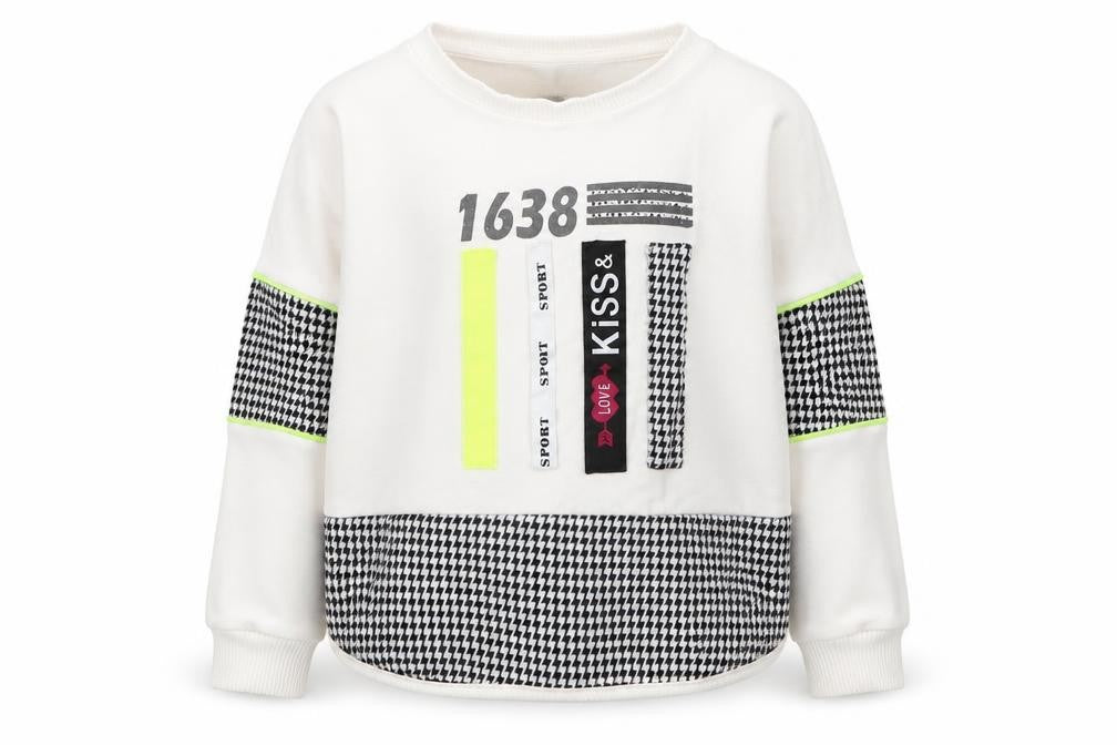 Flamingo Girls White Round Neck Houndstooth Cotton Pullover Jumper Size 6 Years