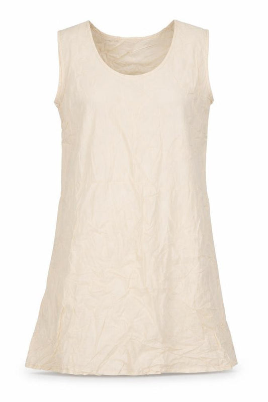 Front view of Working Woman women’s beige cotton shift, size UK 12, v-neck