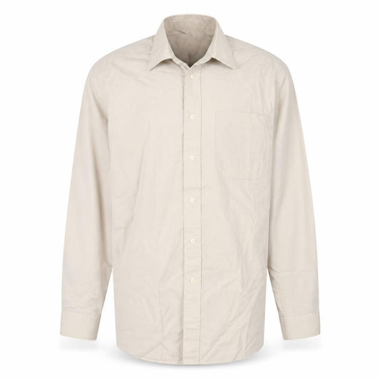 Front view of Debenhams men’s beige cotton button-up, size 15, collared button