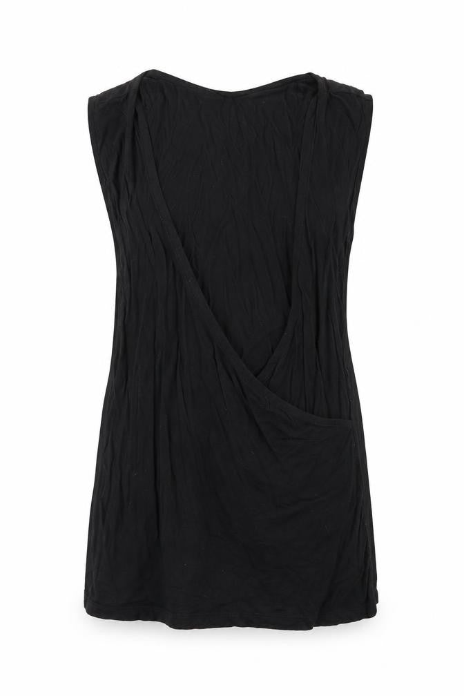 Front view of LASCANA women’s black viscose basic blouse, size S, scoop neck