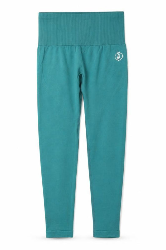 Front view of Preworn women’s green polyester blend cropped leggings, size UK 24, in, 23-inch leg extra-slim