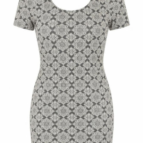 Topshop Womens Grey Floral Cotton Mini  Size 10  Round Neck