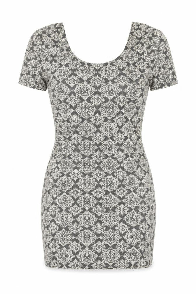 Topshop Womens Grey Floral Cotton Mini  Size 10  Round Neck