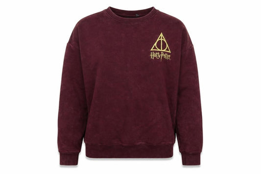 Front view of Primark women’s purple cotton pullover sweatshirt, size XS, - harry potter
