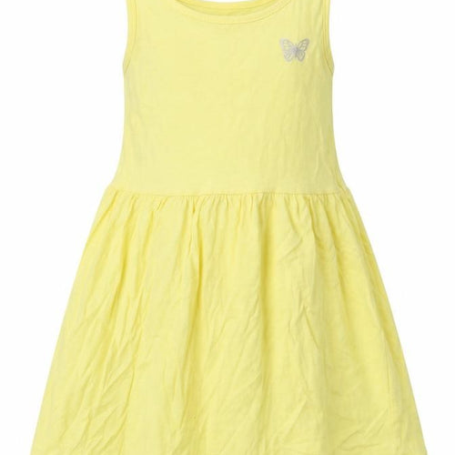H&M Girls Yellow  Cotton A-Line  Size 2-3 Years  Crew Neck Pullover - Butterfly Print