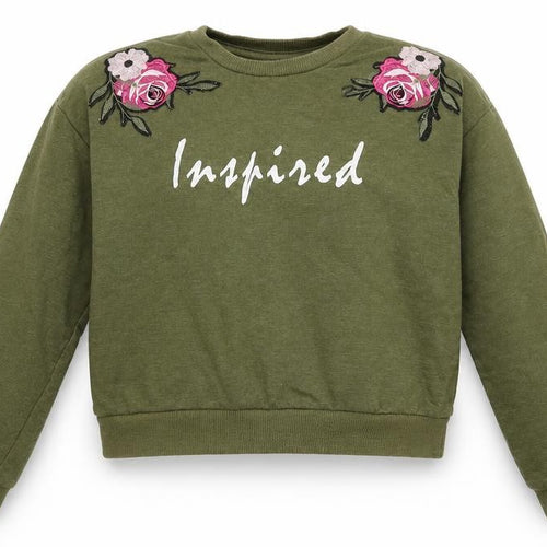 pep&co Girls Green Floral Cotton Pullover Sweatshirt Size 7-8 Years  Pullover - inspired