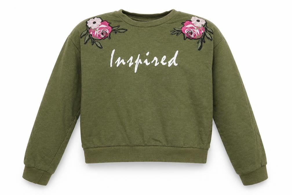 pep&co Girls Green Floral Cotton Pullover Sweatshirt Size 7-8 Years  Pullover - inspired