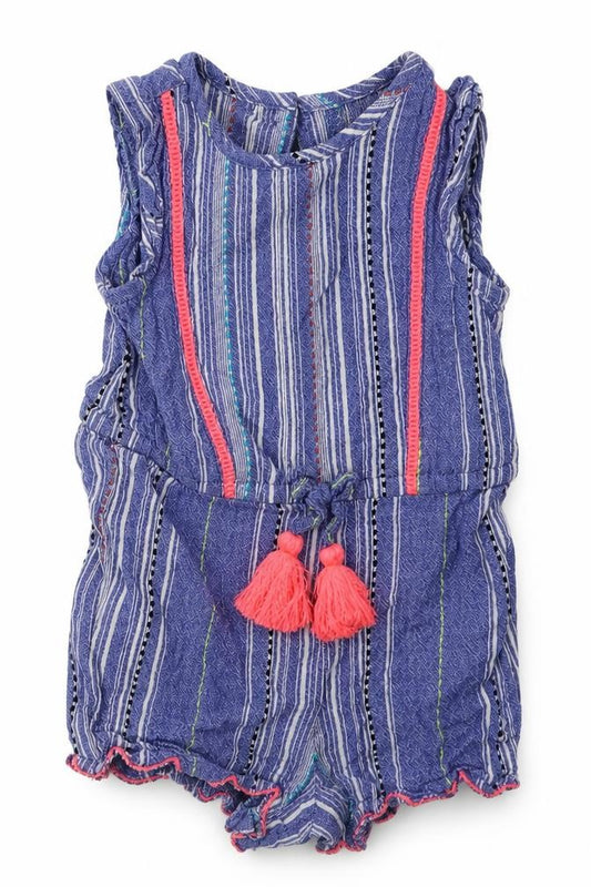 Front view of F&F girls’ black striped cotton bodysuit outfit/set, size 0-3, months button