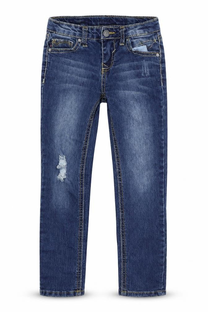 VIGOSS Girls Blue  Cotton Straight Jeans Size 6 Years  Regular Zip - Distressed