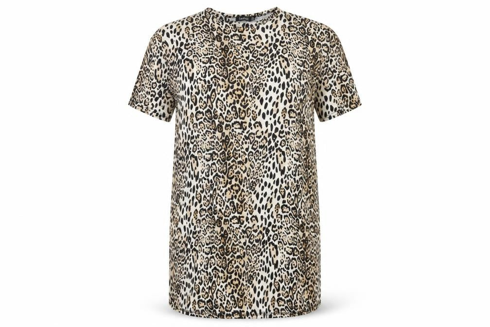 Boohoo Womens Beige Animal Print Polyester T-Shirt Dress  Size 8  Crew Neck