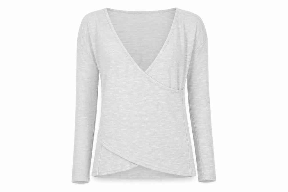 Front view of H&M women’s grey v-neck polyester jumper, size S