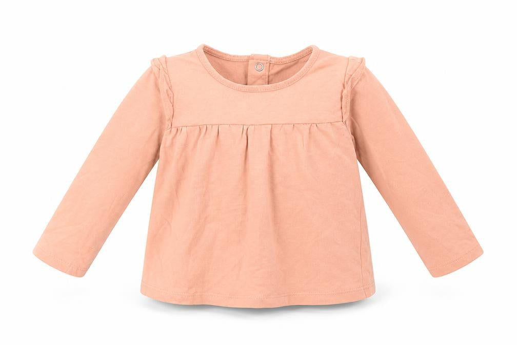 Front view of Tu Baby Pink Cotton Basic Blouse, size 9-12, Months Crew Neck Snap