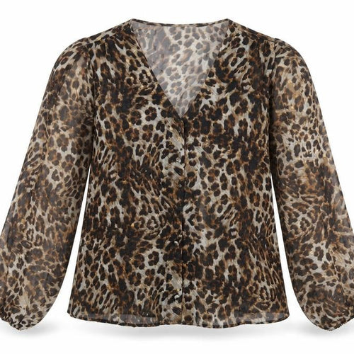 Sonder Studio Womens Brown Animal Print Polyacrylate Fibre Basic Blouse Size 10 V-Neck